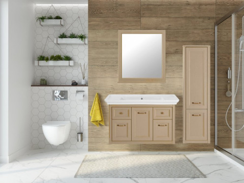 Тумба с раковиной подвесная ASB-Woodline Толедо 105 капучино