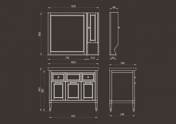 Тумба с раковиной ASB-Woodline Гранда 105 белая (патина серебро)